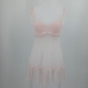 Ambrielle Pink Lace Babydoll Teddy Lingerie Women's Small Coquette Barbiecore